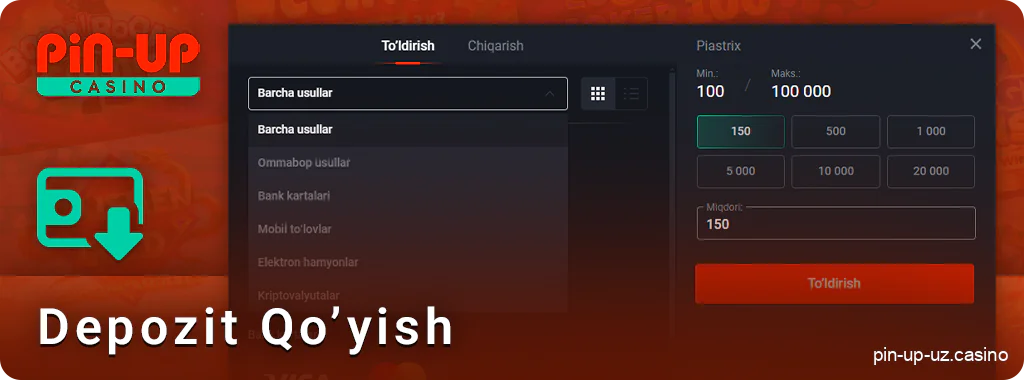 PIN Up Casino-da hisobingizni to'ldirish uchun ko'rsatmalar