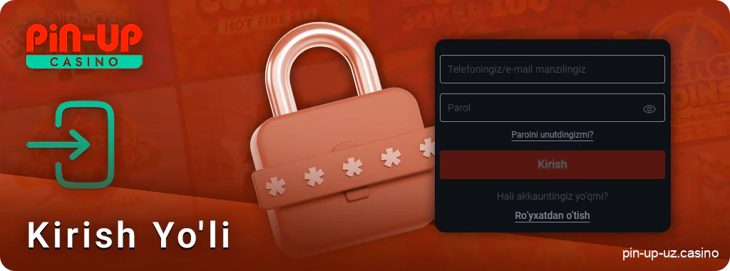 PIN Up veb-saytidagi avtorizatsiya jarayoniga oid ko'rsatmalar.