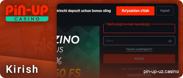 PIN Up onlayn kazino saytiga kirishni amalga oshiring