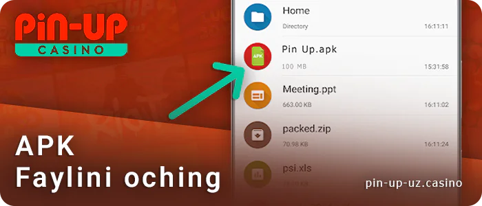 Toping yuklab olingan apk faylini PIN up Casino.
