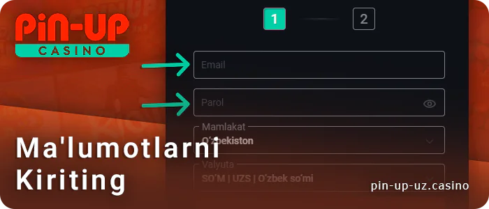 PIN Up hisobini ro'yxatdan o'tkazish uchun pochta manzilingizni va parolingizni kiriting